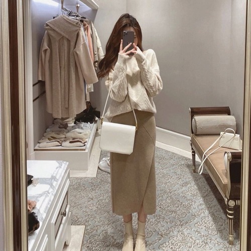 セットアップ セーター ペンシルスカート ニット レディース 2点セット ミモレ丈 無地 大人可愛い ガーリー カジュアル 長袖 韓国 通勤 通学 デート 上品