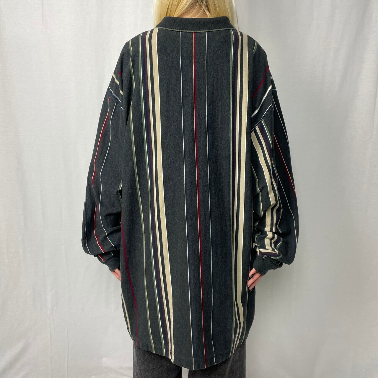 ヴィンテージラルフローレン ポロシャツ グレーと黒のストライプ ビッグサイズ 90年代 CHAPS Ralph Lauren チャップス ラルフローレン
