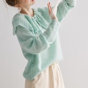 【2color】大人可愛いメッシュラペルの、ルーズニットトップ P0068