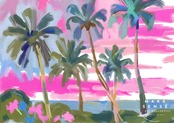 Sunset Beach｜ピンクに染まる夕暮れの海アートポスター｜油絵調の柔らかな癒しデザイン｜北欧ナチュラルに合う額縁セット｜A3ポスター
