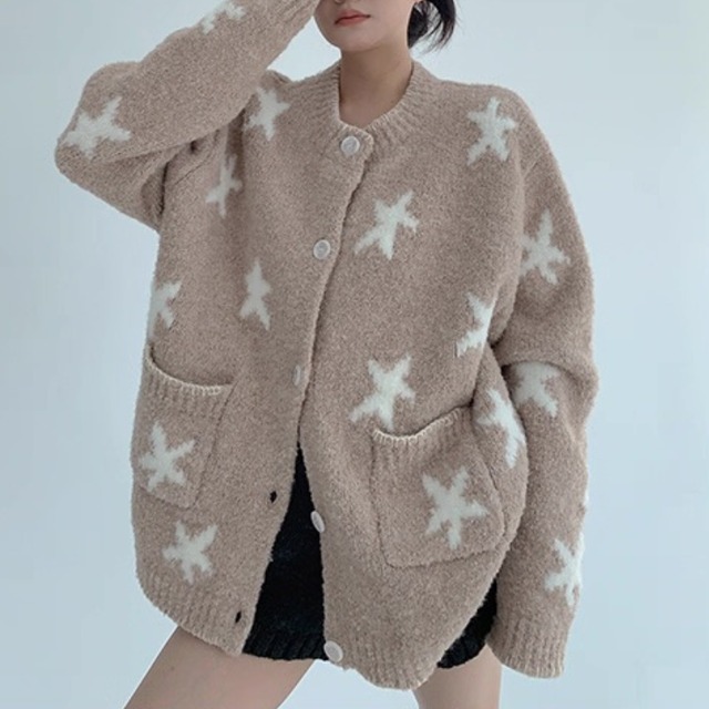 star loose knit cardigan　スタールーズニットカーディガン　J1578