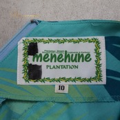 フラダンス 衣装 MENEHUNE PLANTETION メネフネプランテーション ワンピース ドレス ブルー系 ラウアエ柄 プルメリア柄 アシンメトリー パフスリーブ かわいい 華やか 鮮やか 明るい アロハ ハワイアンプリント フラ ダンス レッスン 練習