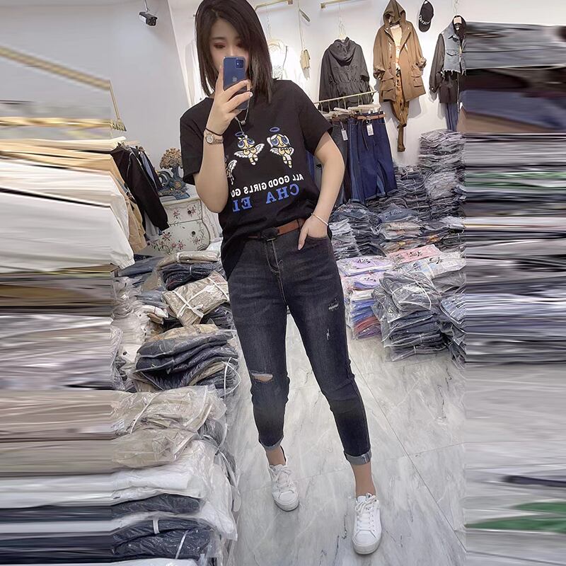 スプリング薄手Tシャツ ジーンズ 大きめサイズ 春物 ミックスインファッション56135465349