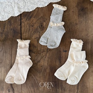 【2点送料無料】«予約»«Oren» オリーブレースソックス 3足セット