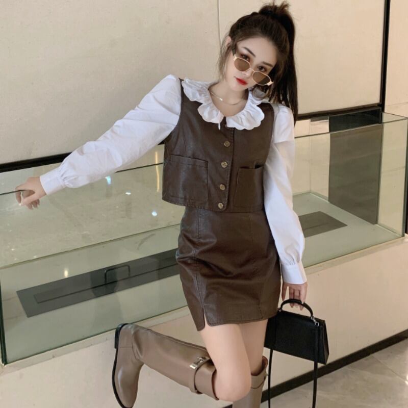 スタイルオータムシャツ ハイウェストスカート ロング ストリート 秋物 ハンチェンe2916502008