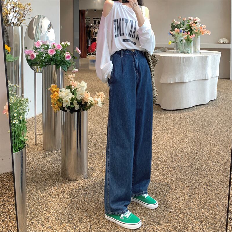 ルーズ薄手ハイウェストジーンズ オータムダークブルーパンツ 秋物 モンロー36807736103