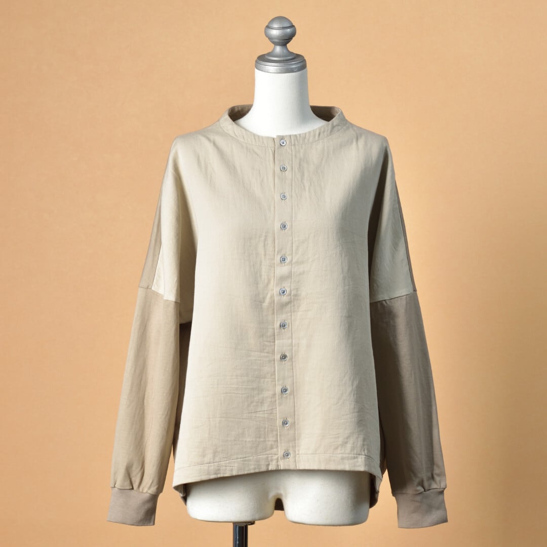 prit プリット 度詰天竺xコットンツイル2重織り切り替えコクーンカーディガン・ベージュ【送料無料】