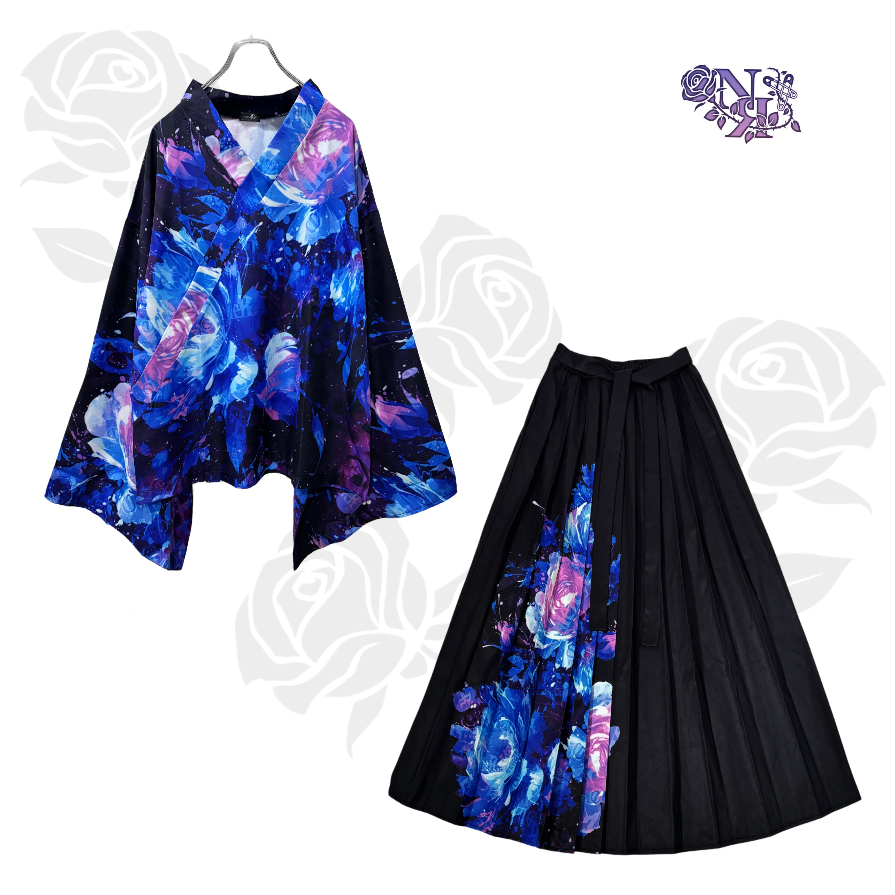 約3000円OFF》UNISEX青和柄薔薇着物風コーデセット | NIER CLOTHING