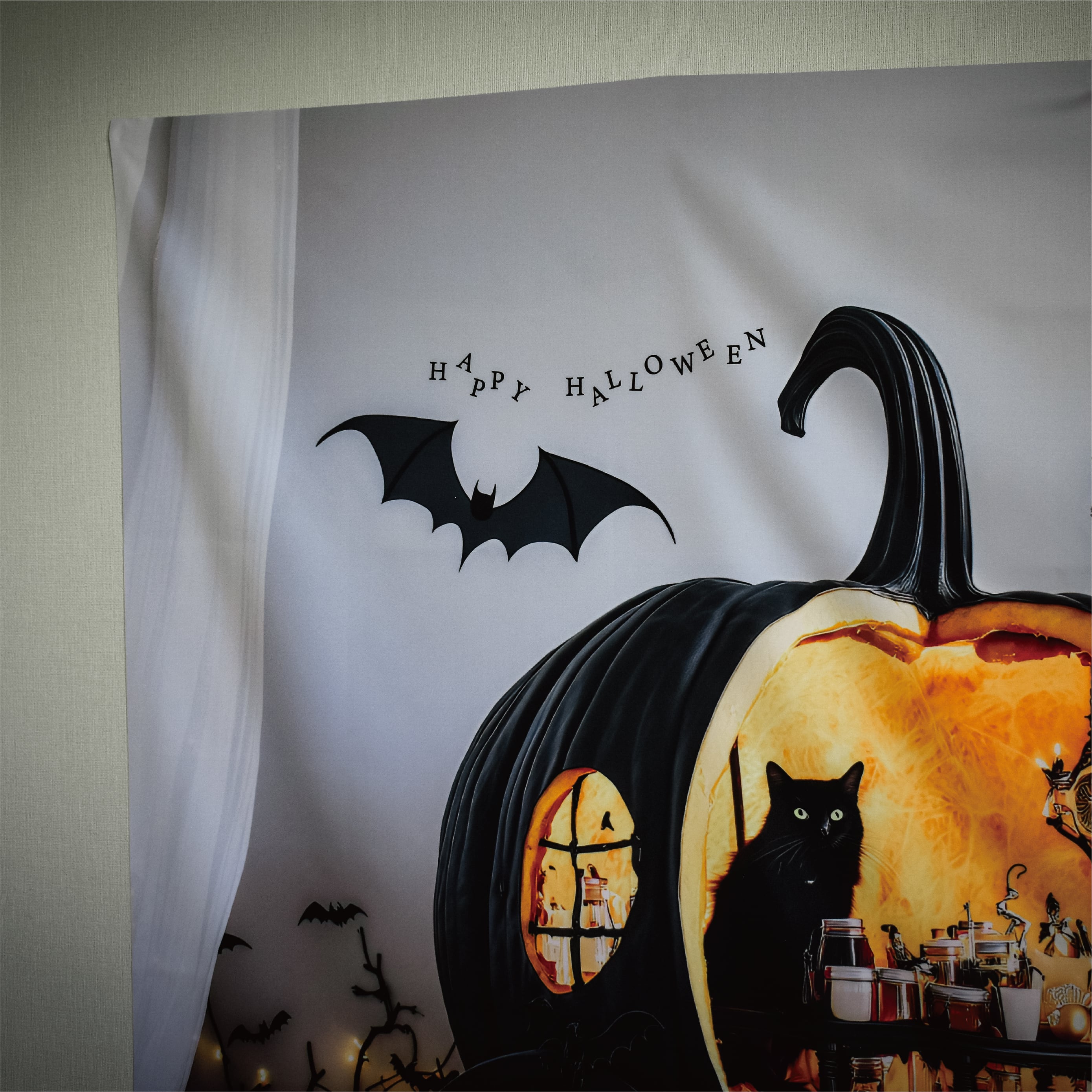 完売】黒猫のハロウィンパーティーマット｜おうち写真館・ハロウィン