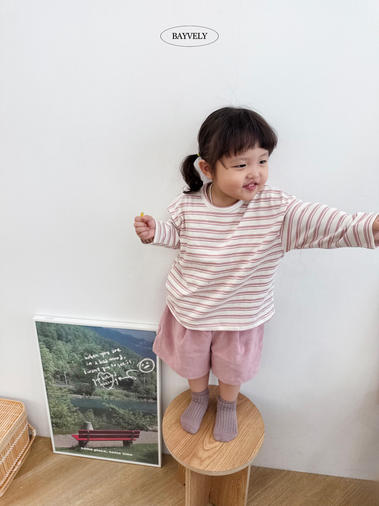 【取寄/韓国直送】BAYVERY  無地＋ストライプTシャツ（2枚セット）｜秋服｜韓国子供服｜26/AT