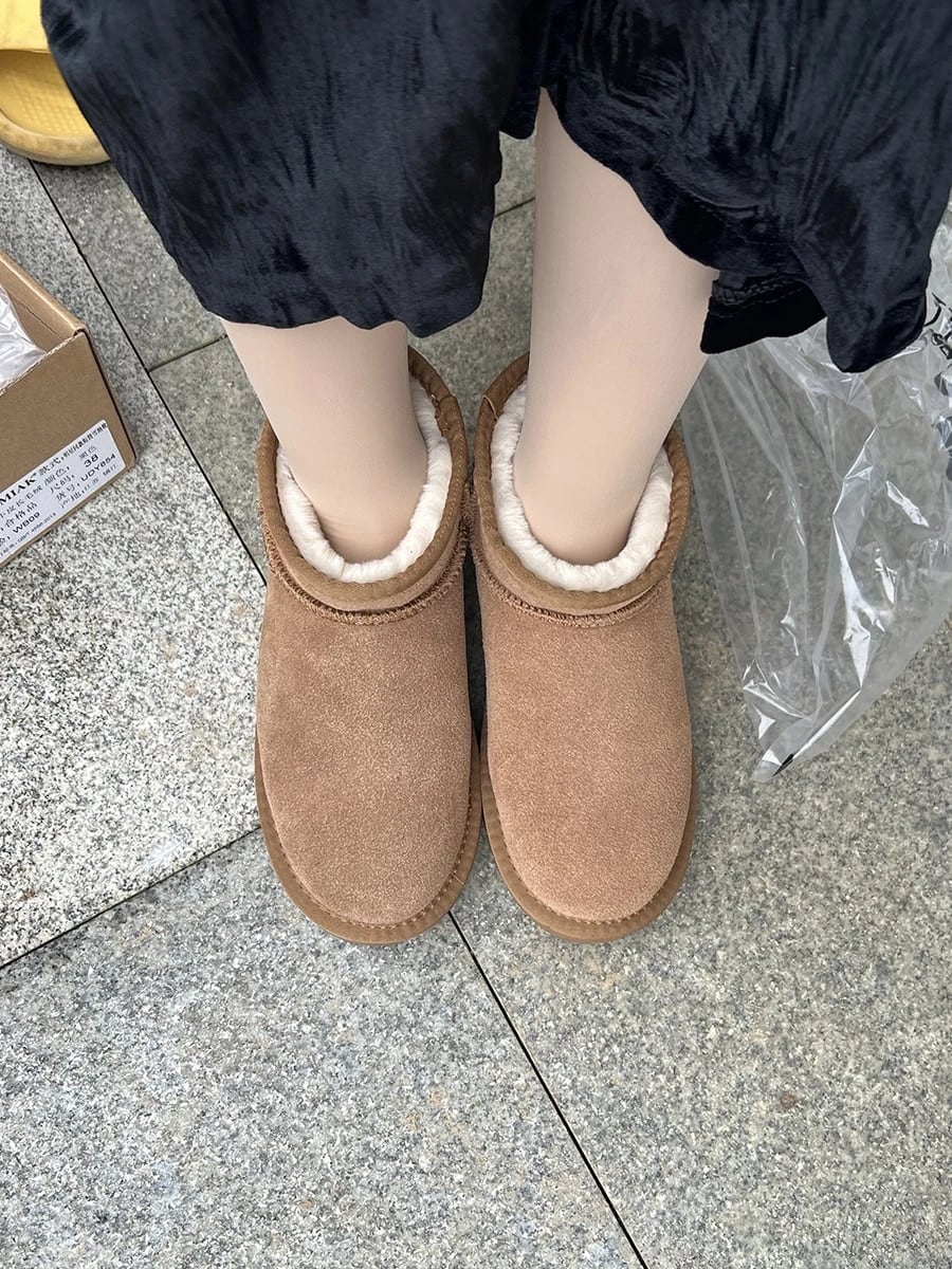 女性用の本革スノーブーツ,暖かい綿の靴,厚く,滑り止め,寒い天候を防ぐ,短いチューブ,冬