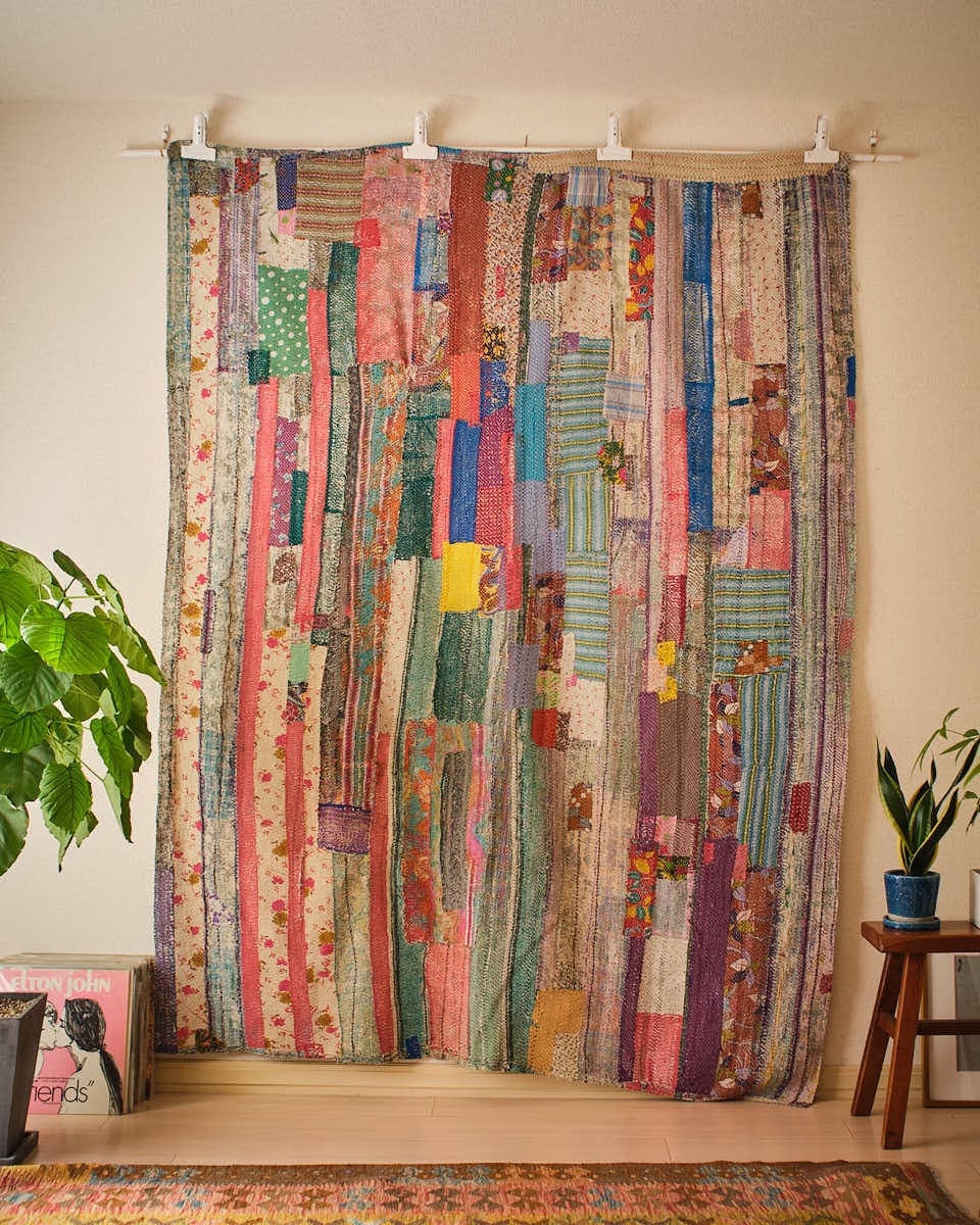 オールドカンタキルト（210cm x 160cm) #0002 ヴィンテージラリーキルト