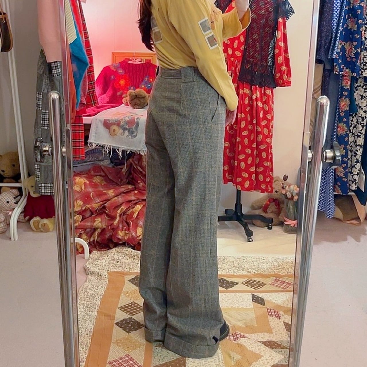 high waisted glen plaid wide leg pants