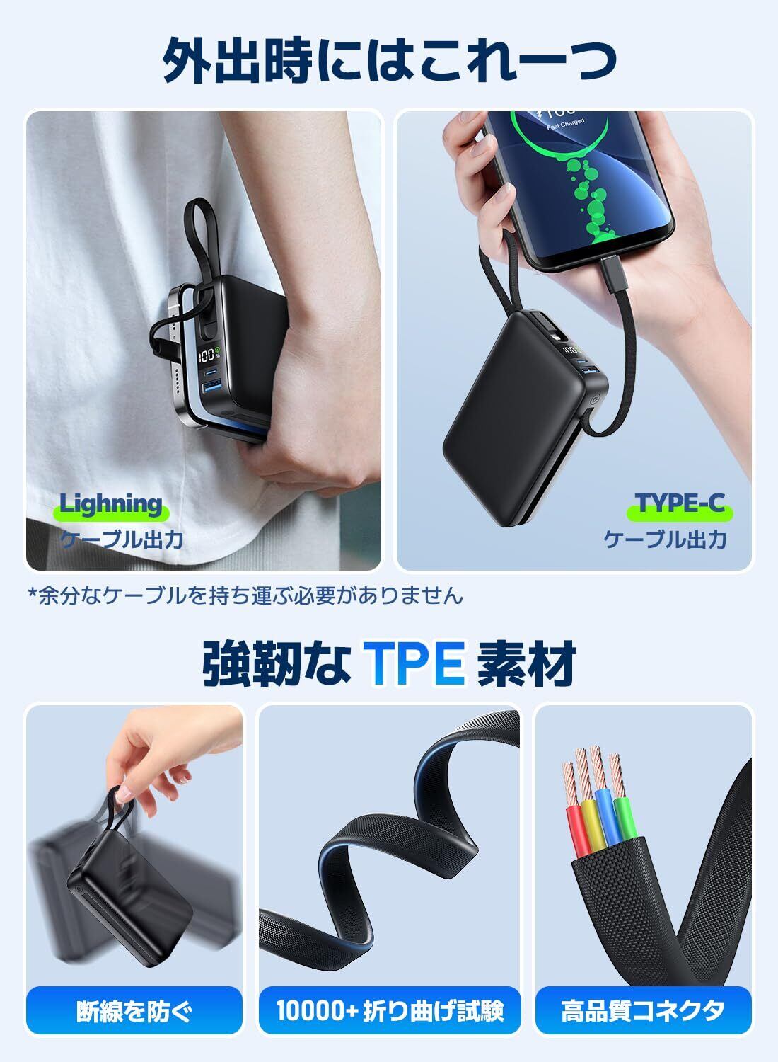 モバイルバッテリー 大容量【50000mAh大容量·2025年最強進化·2つの