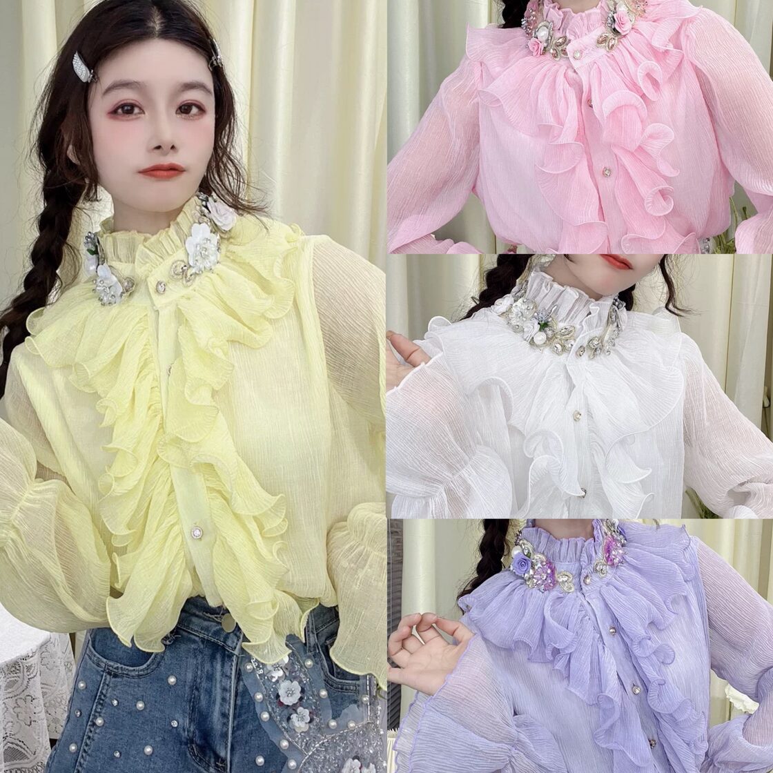 ブラウス ガーリー 姫 かわいい シンプル デコレーション ブラウス 