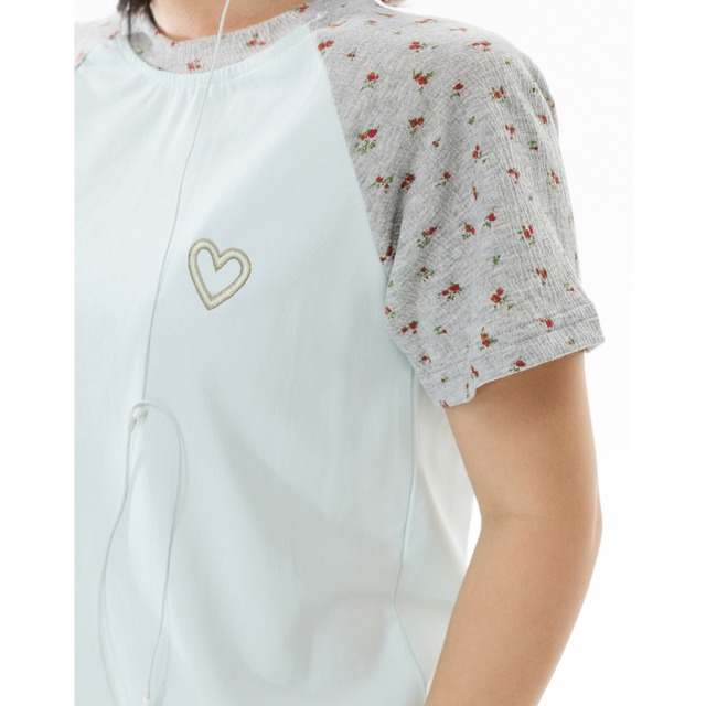 flower raglan blue short-sleeve tee　フラワーラグランブルー半袖ティー　J1942