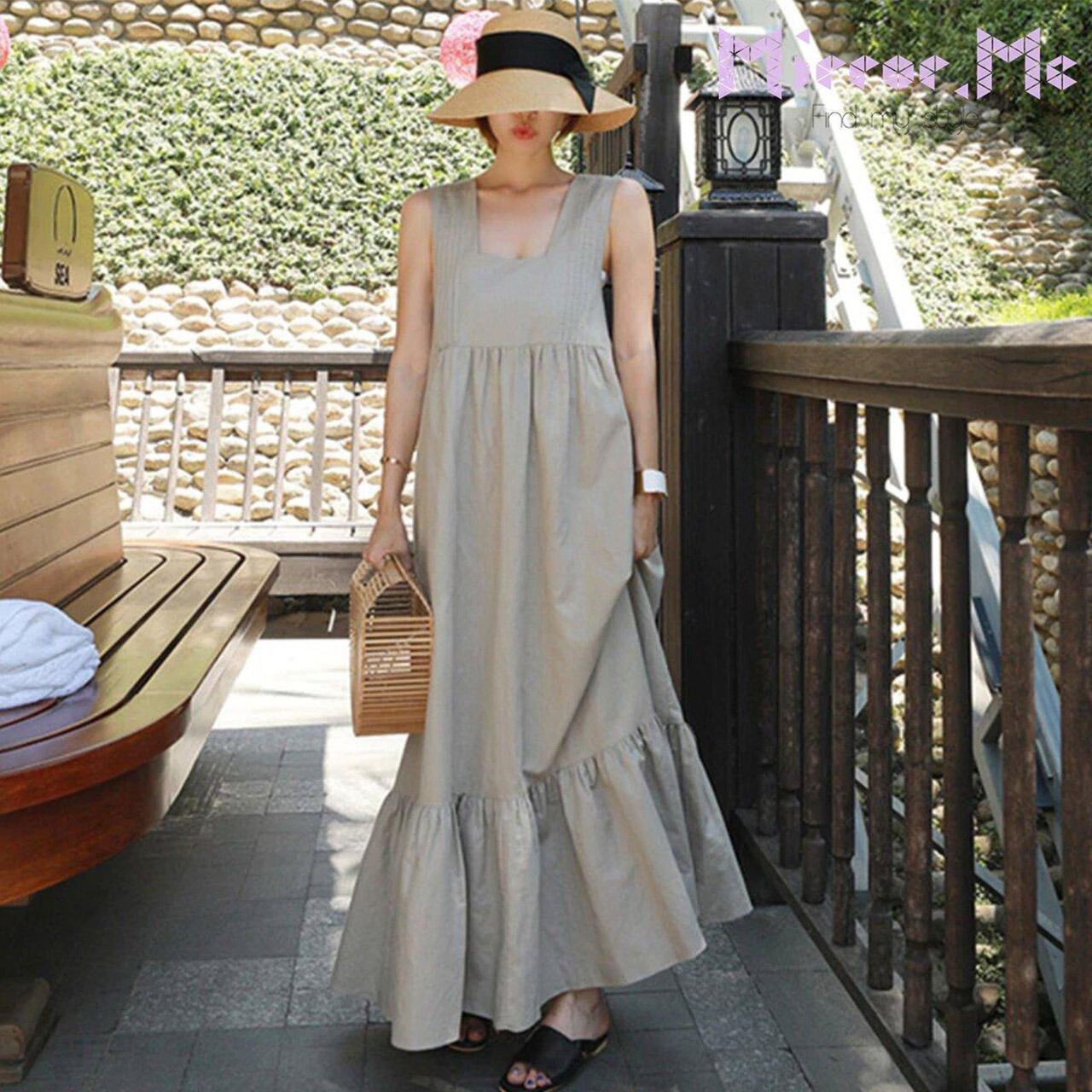 インスタグラマー様ご愛用 コットンスクエアネックアースカラーワンピース Mirror Me