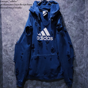 【doppio】vintage "adidas" performance logo design boro custom sweat hoodie