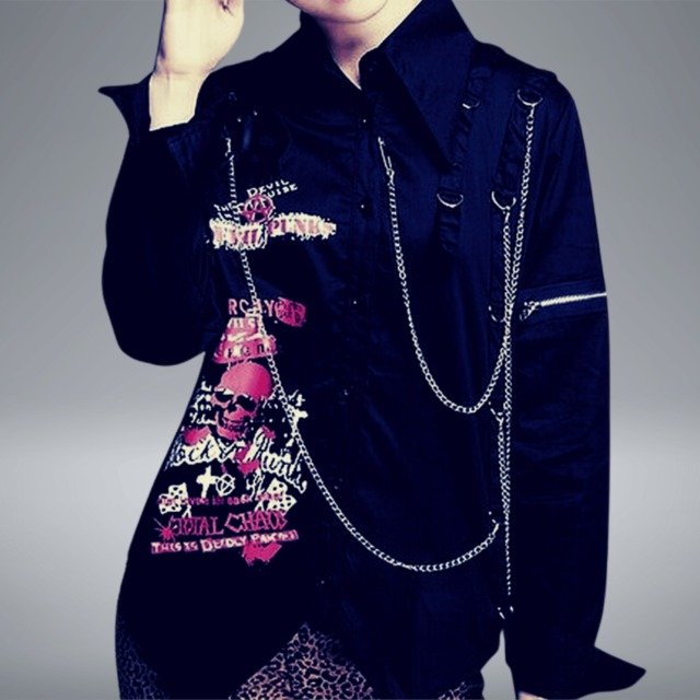 スカル柄チェーン付シャツ_20065