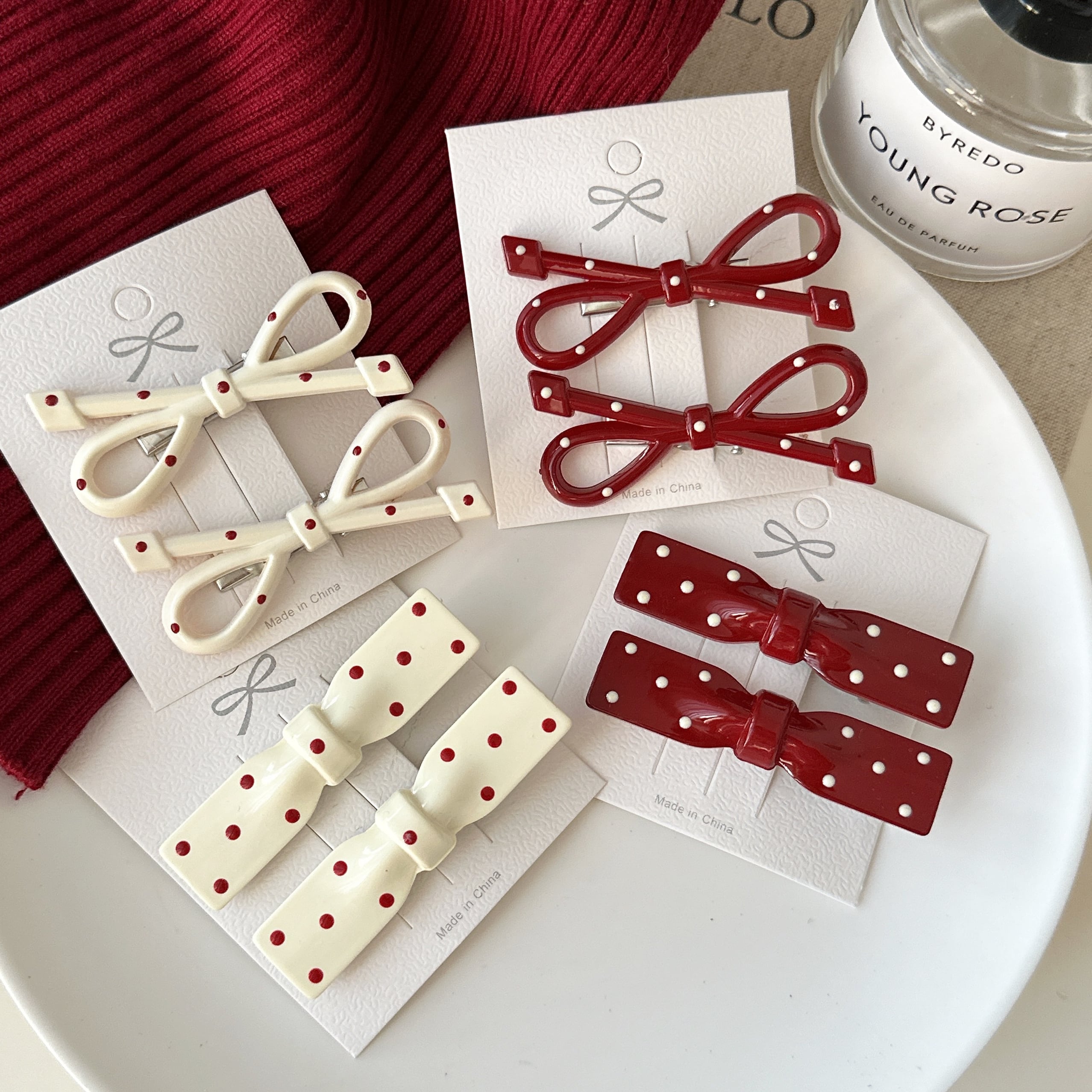 ドット柄 リボンモチーフ ヘアクリップ 00488