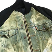 再構築 ブリーチ染めデニム ジャケット BLEACH DENIM MIX BOMBER JACKET GREEN denimbomberjk102