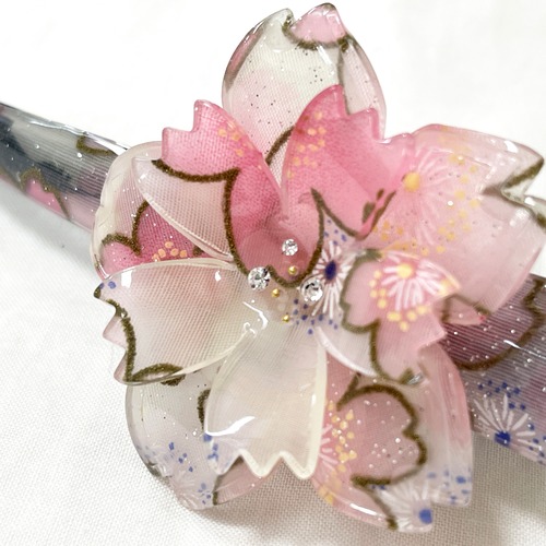 ヘアクリップ大　ピンク×ホワイト　和柄　桜