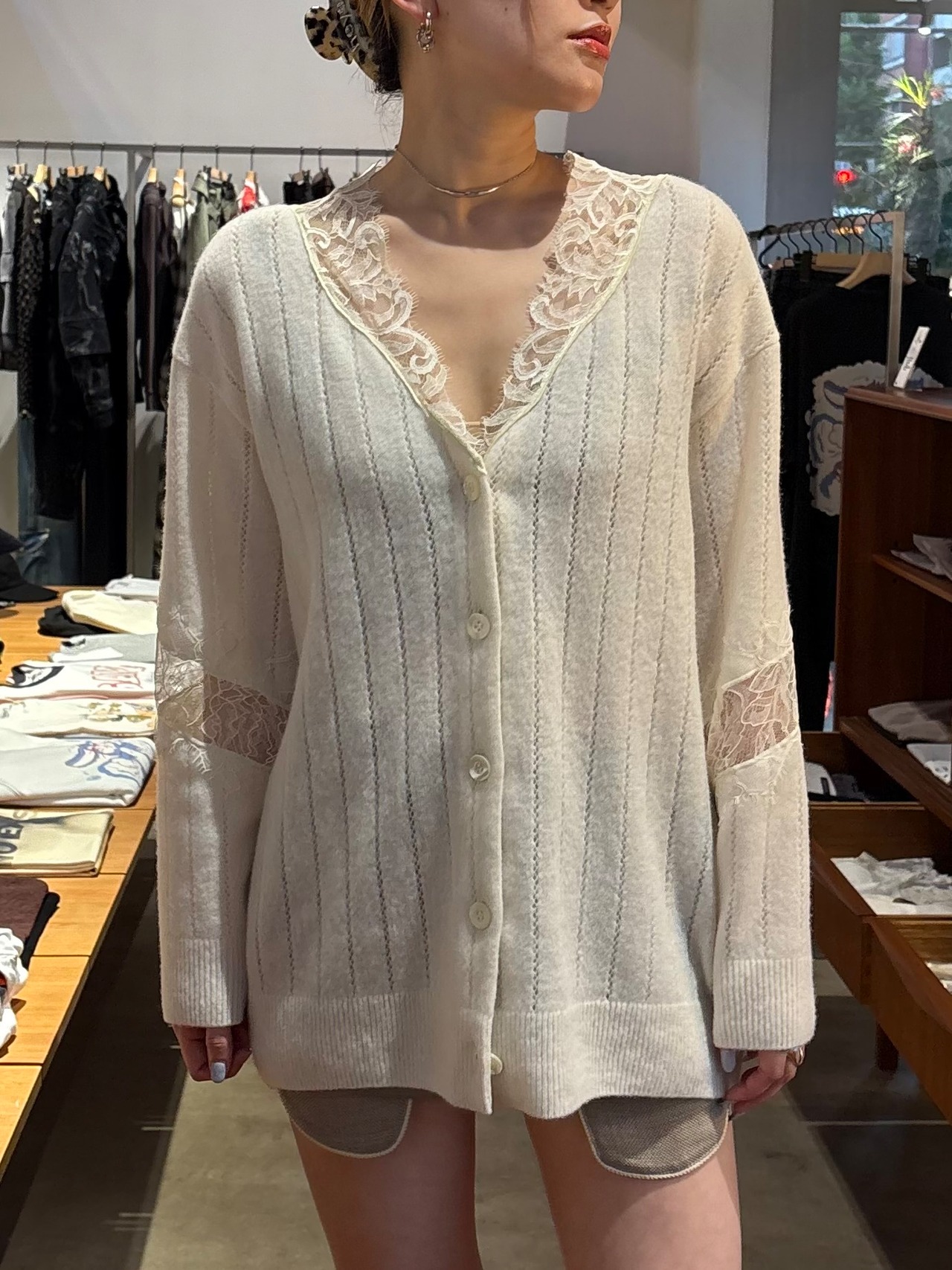 【26AW】FETICO フェティコ / カーディガン / OVERSIZED HAIRY LACE PANELED KNIT CARDIGAN - 2