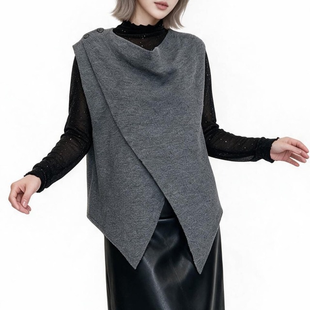 Asymmetric drape knit vest【2color】 C1635