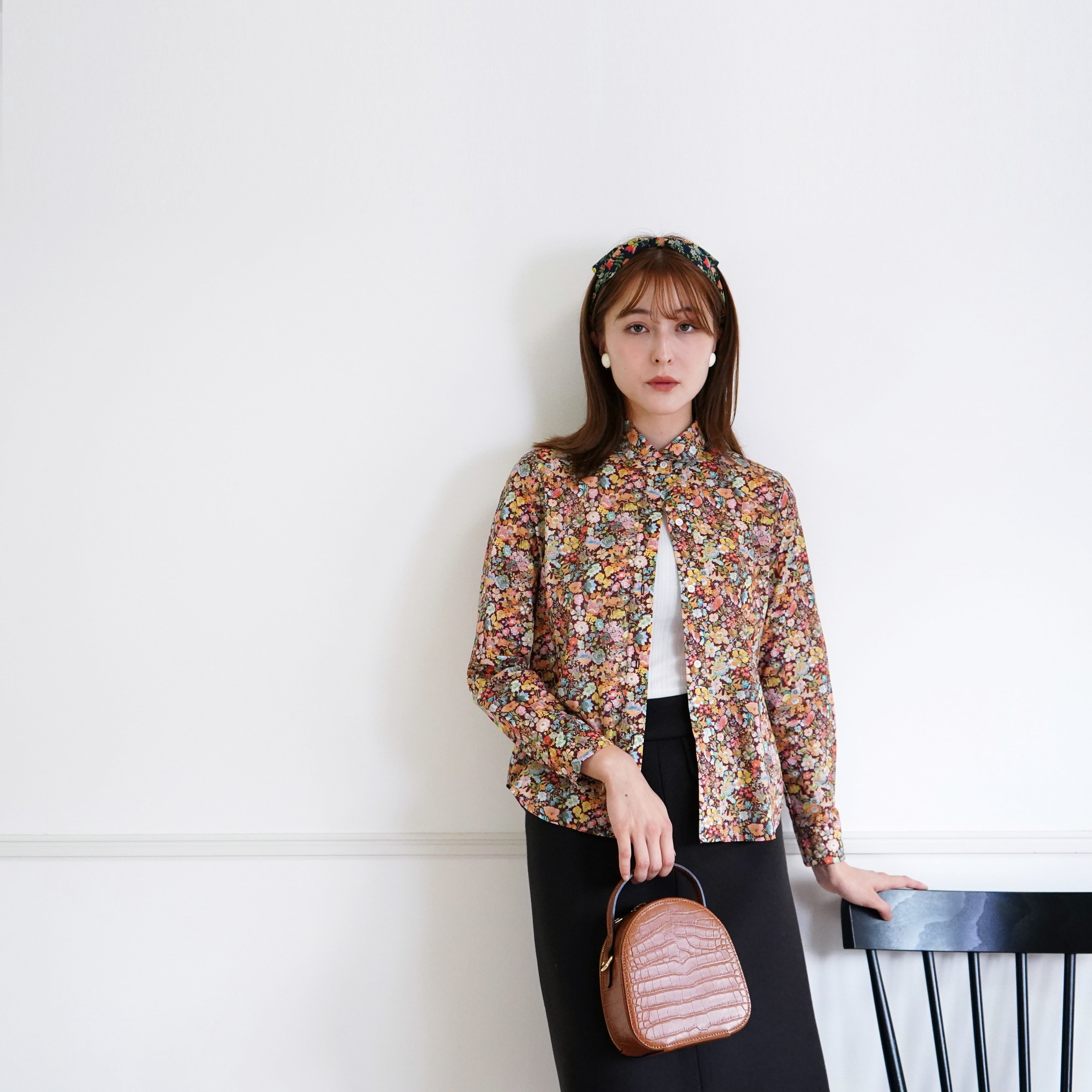 台襟つき丸襟シャツブラウス（リバティ・ブラウン）38 | littlegenne