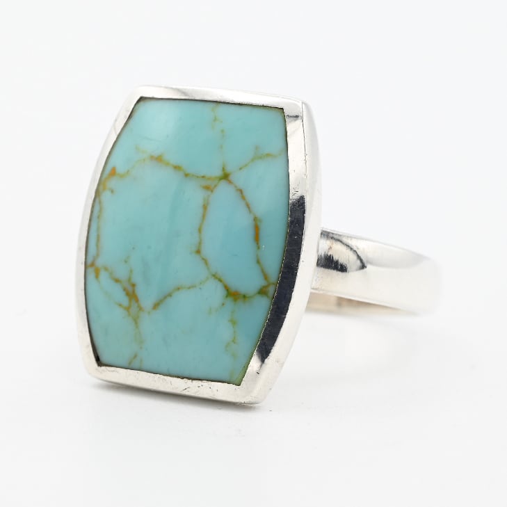 Turquoise Inlay Fancy Rectangle Top Ring #15.5 / Thailand