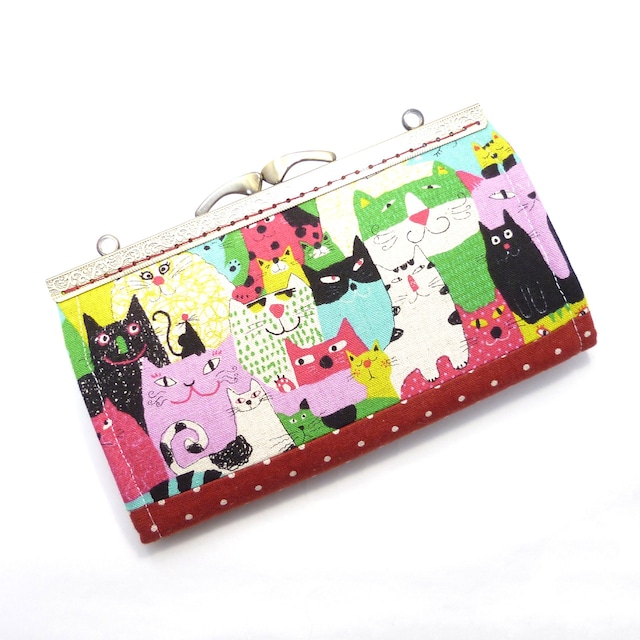 10/17追加★ がま口長財布 いろいろな猫たち ネコ 猫柄 カラフル G975