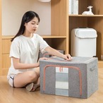 衣類収納ボックス 収納ケース リネン カーキ シングルウィンドウ 綿 麻 収納ボックス 家庭用 折りたたみ布 スチールフレームボックス 防湿防塵キルト 収納ボックス おもちゃ収納 ボックス