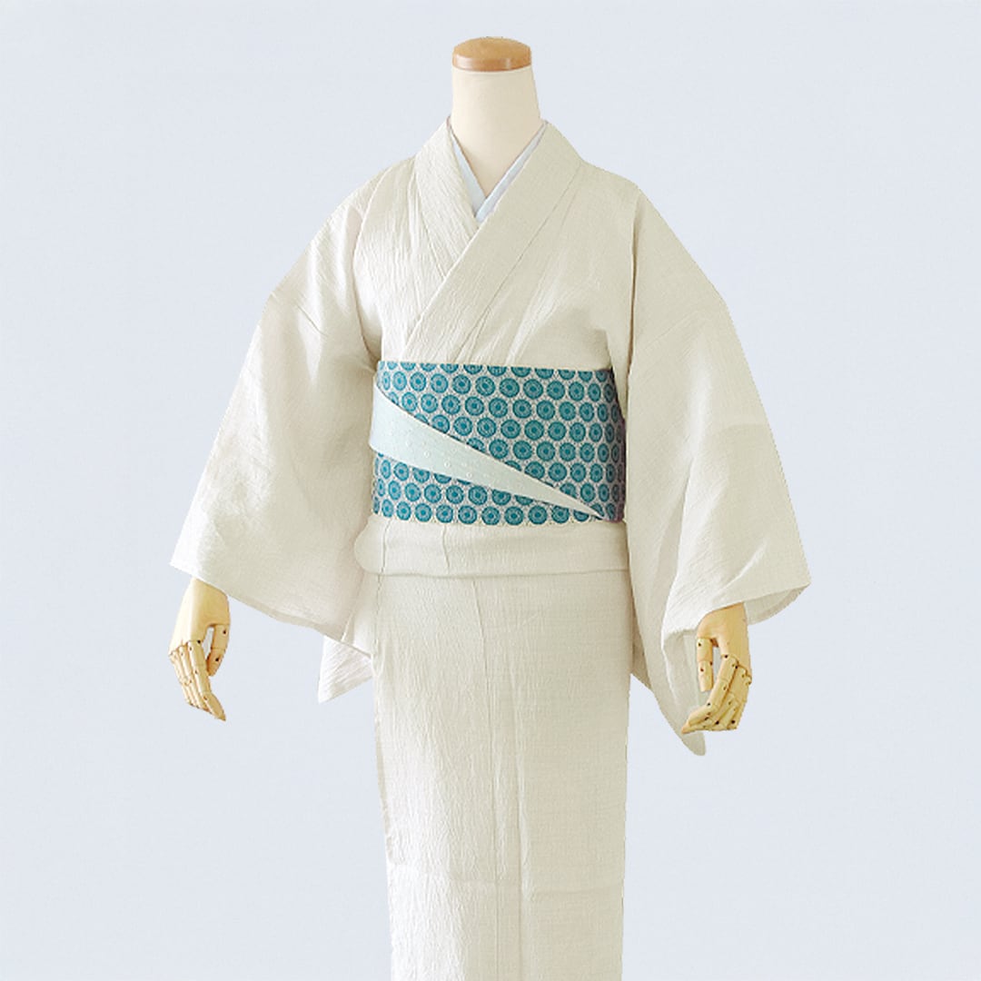 着物のみ IKS deux 夏着物 クールラミー アイボリー 単衣 洗える 麻100 単品