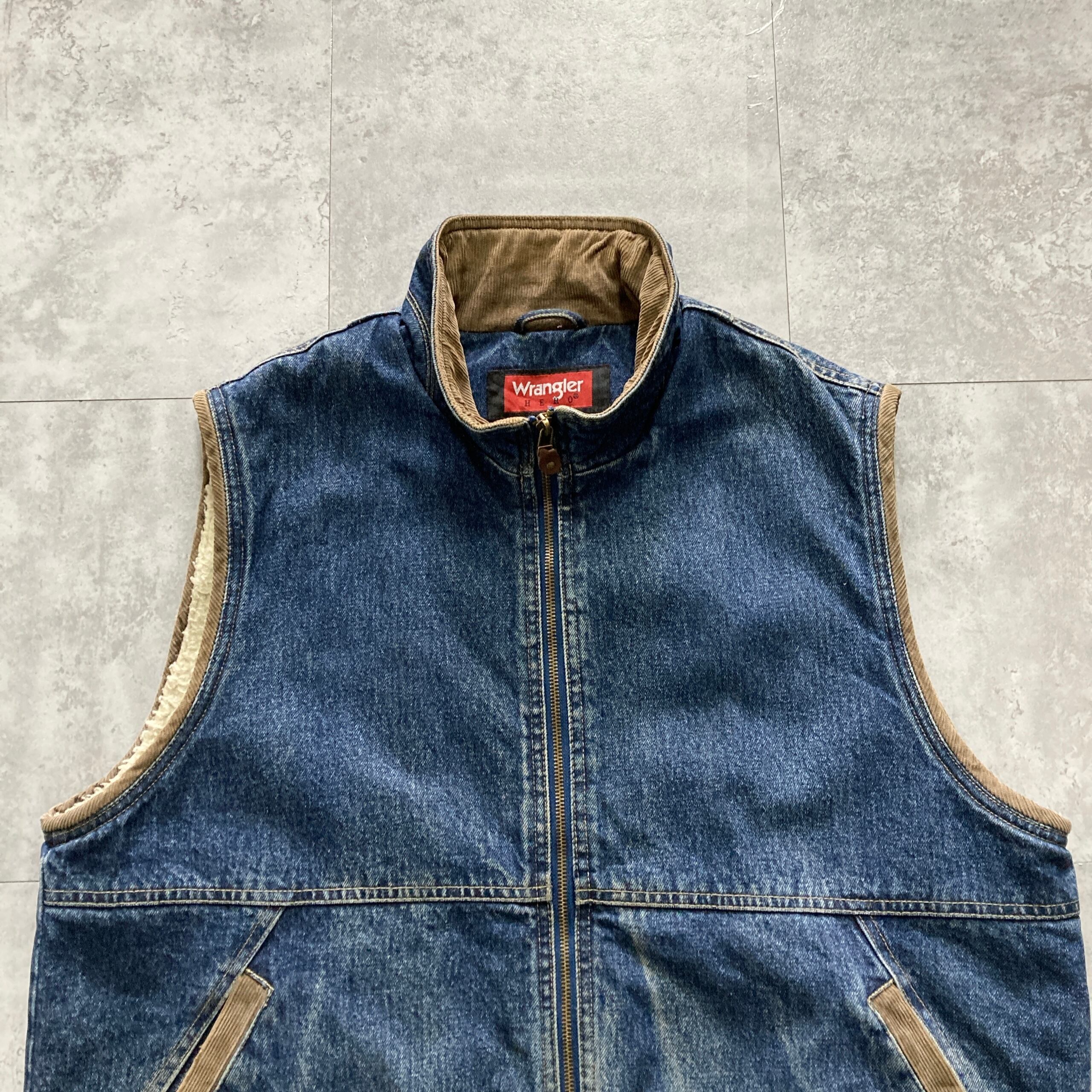 Size.L】90s Wrangler ラングラー 襟コーデュロイ 内ボア デニムベスト