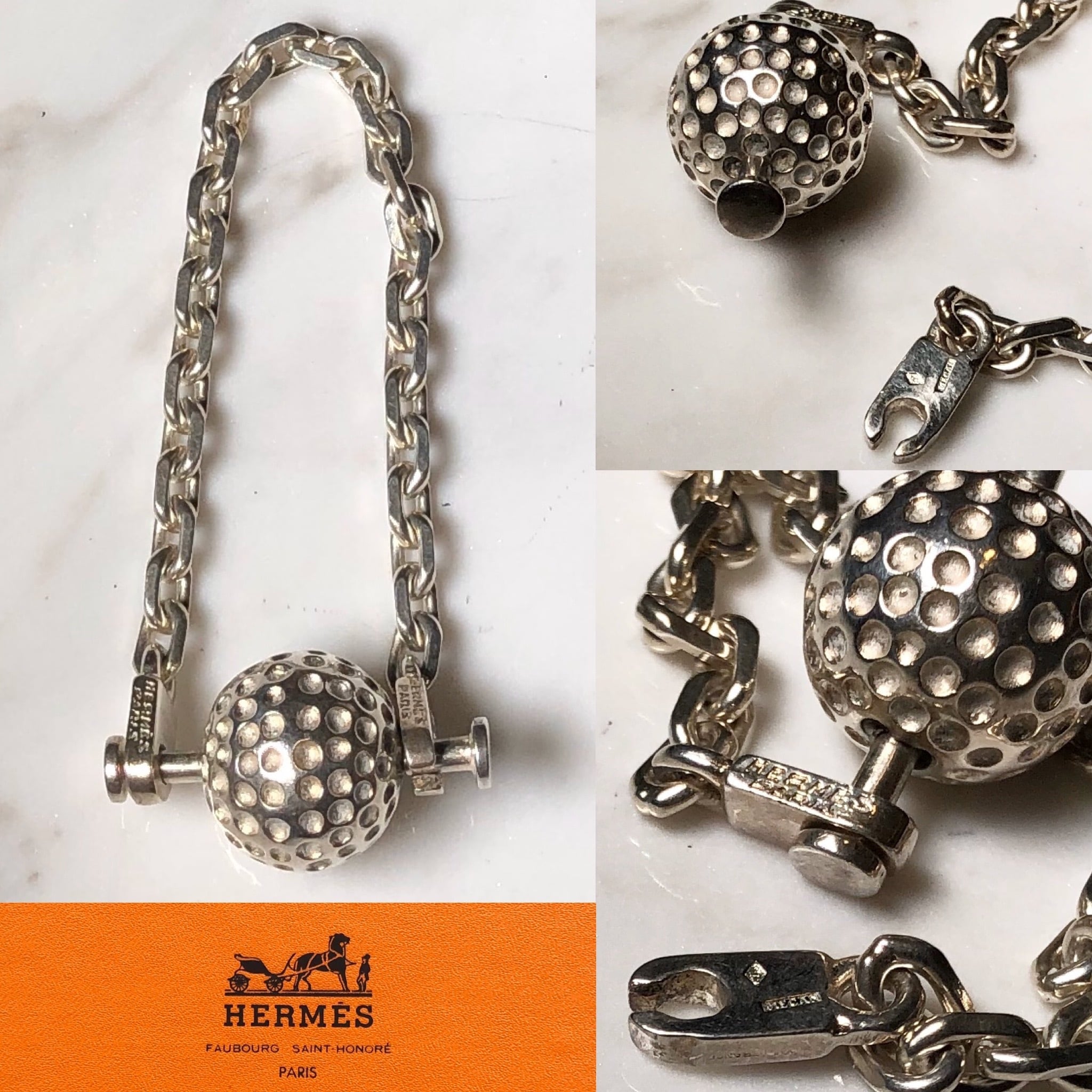 vintage HERMES golf ball design silver key-chain | NOIR ONLINE