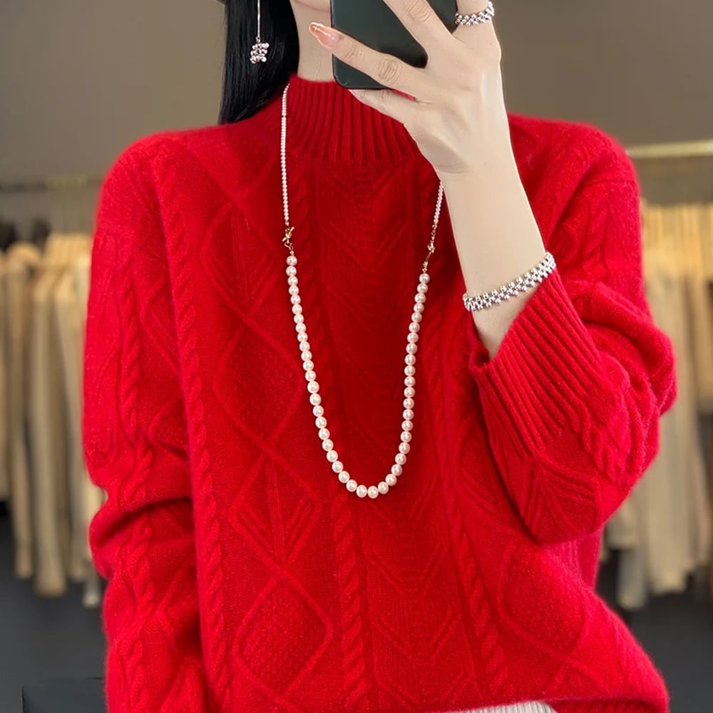 the barnnet 赤いハイネックジッパーニットセーター Tots Cable Knit