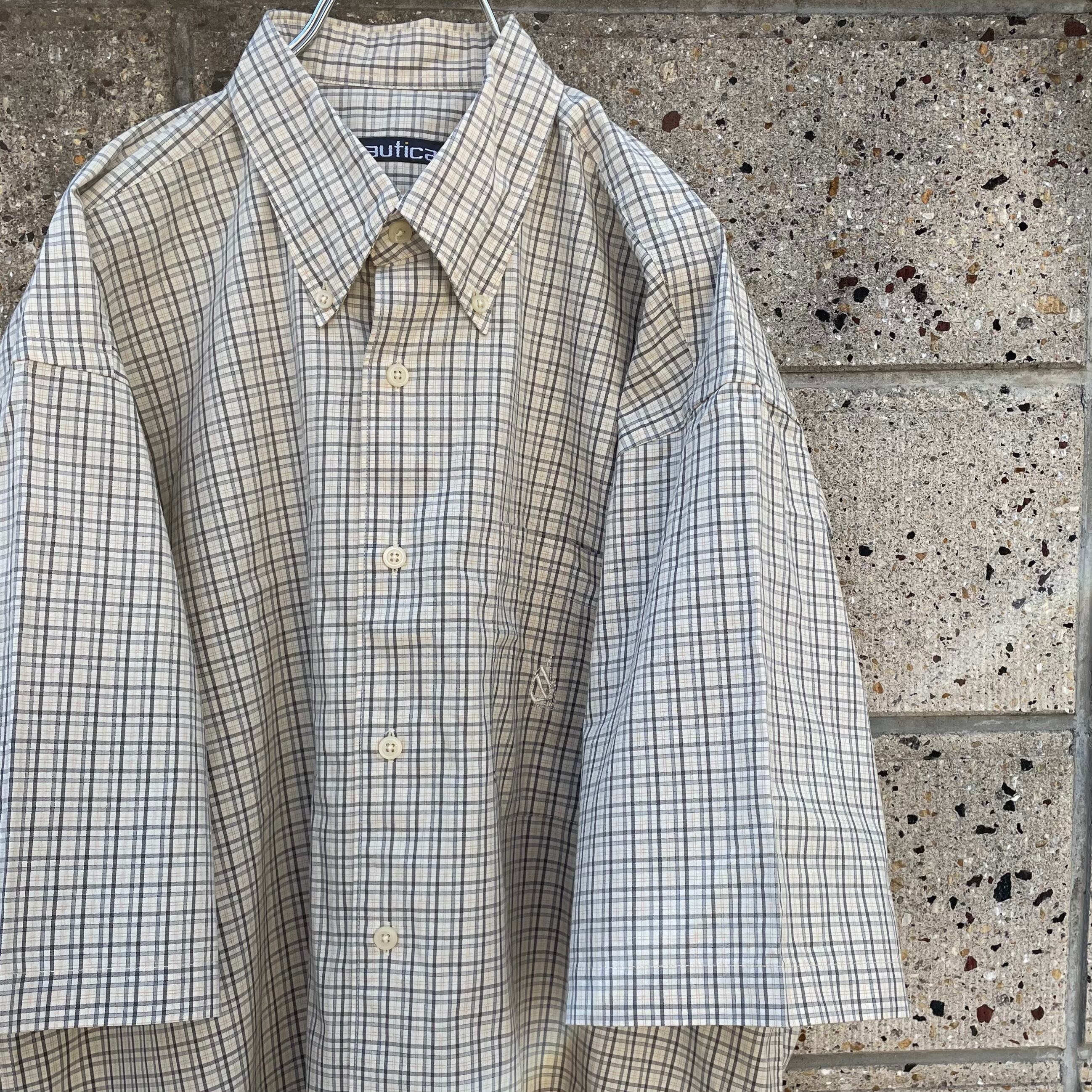 【Lサイズ】90's nautica オールドタグ ロゴ刺繍 半袖シャツ