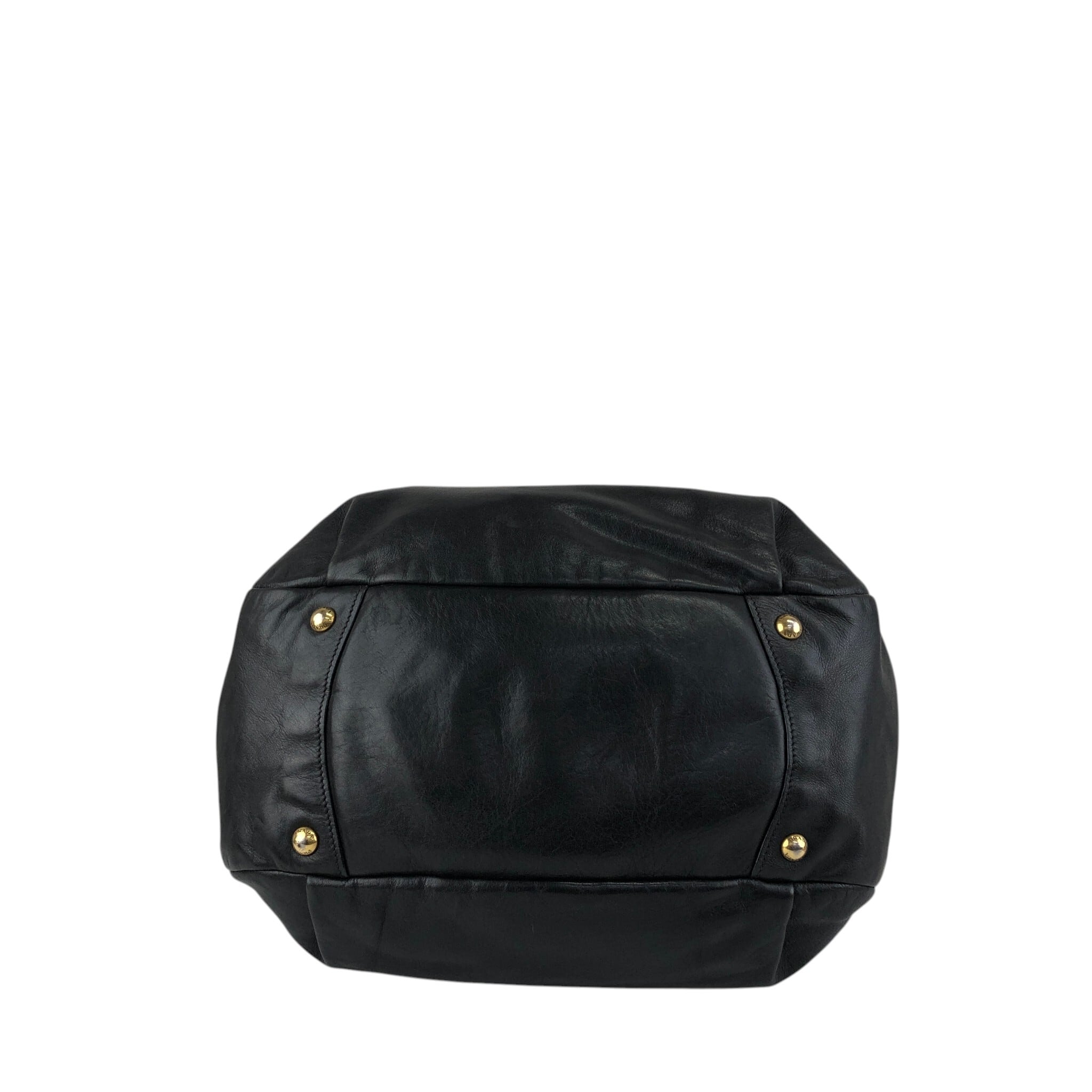 PRADA プラダ ハンドバッグ ブラック ロゴ レザー ギャザー 2way