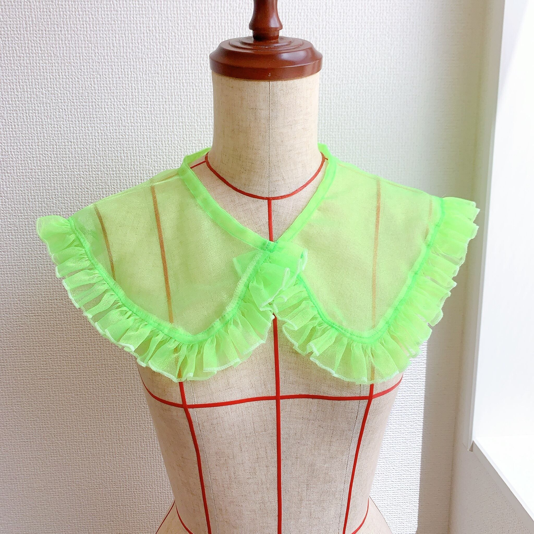 グリッターオーガンジー つけ襟（ライムグリーン／ラウンド） | つけ