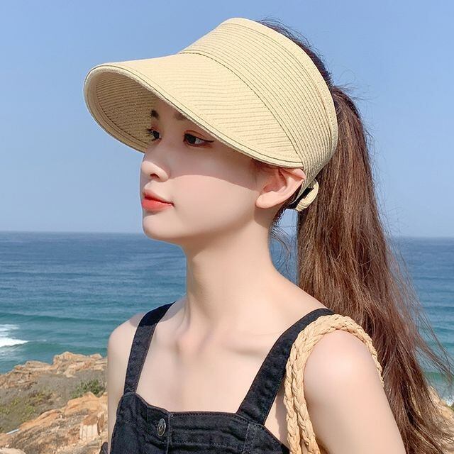 【予約販売】サンバイザー 帽子 レディース UVカット アウトドア 日焼け防止 紫外線 ブラウン ベージュ 女優帽 こなれ感 お洒落 韓国 トレンド