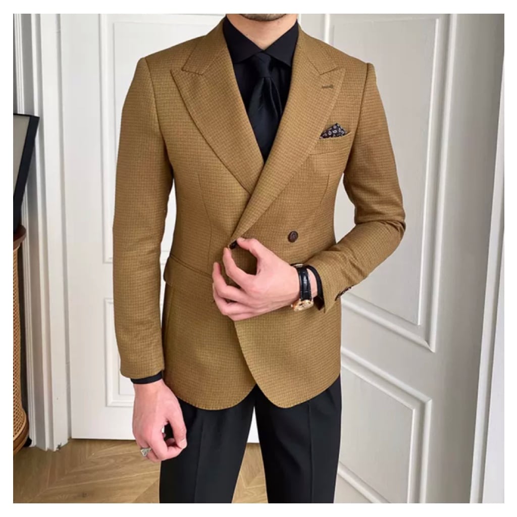 メンズダブルスーツ ブラウンジャケット＋ブラックパンツ SU0095 | R-Base