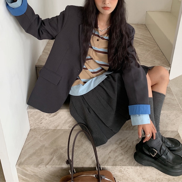 color block single button tailored jacket J00160