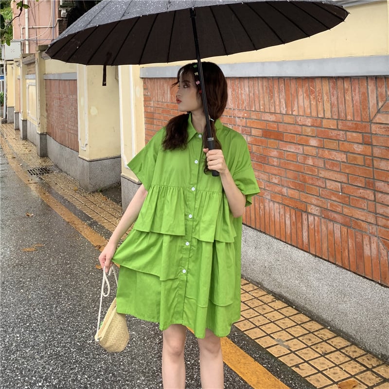 ワンピース 無地 半袖 体型カバー 海 プール 可愛い 11671 30531de7c9b47fb00f2f19a3c97a0c