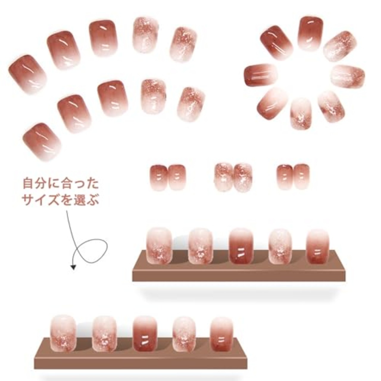 YINKE ネイル チップ 24枚入 ネイルチップ ショート ネイル用品 春夏 ラウンドチップ 人気 和風 シンプル おしゃれ ショート雰囲気色 花嫁ネイル 光沢 つけ爪 成人式 入学式 卒業式 結婚式 両面テープ ウッドスティック ネイルファイル付き (浅モカ色)