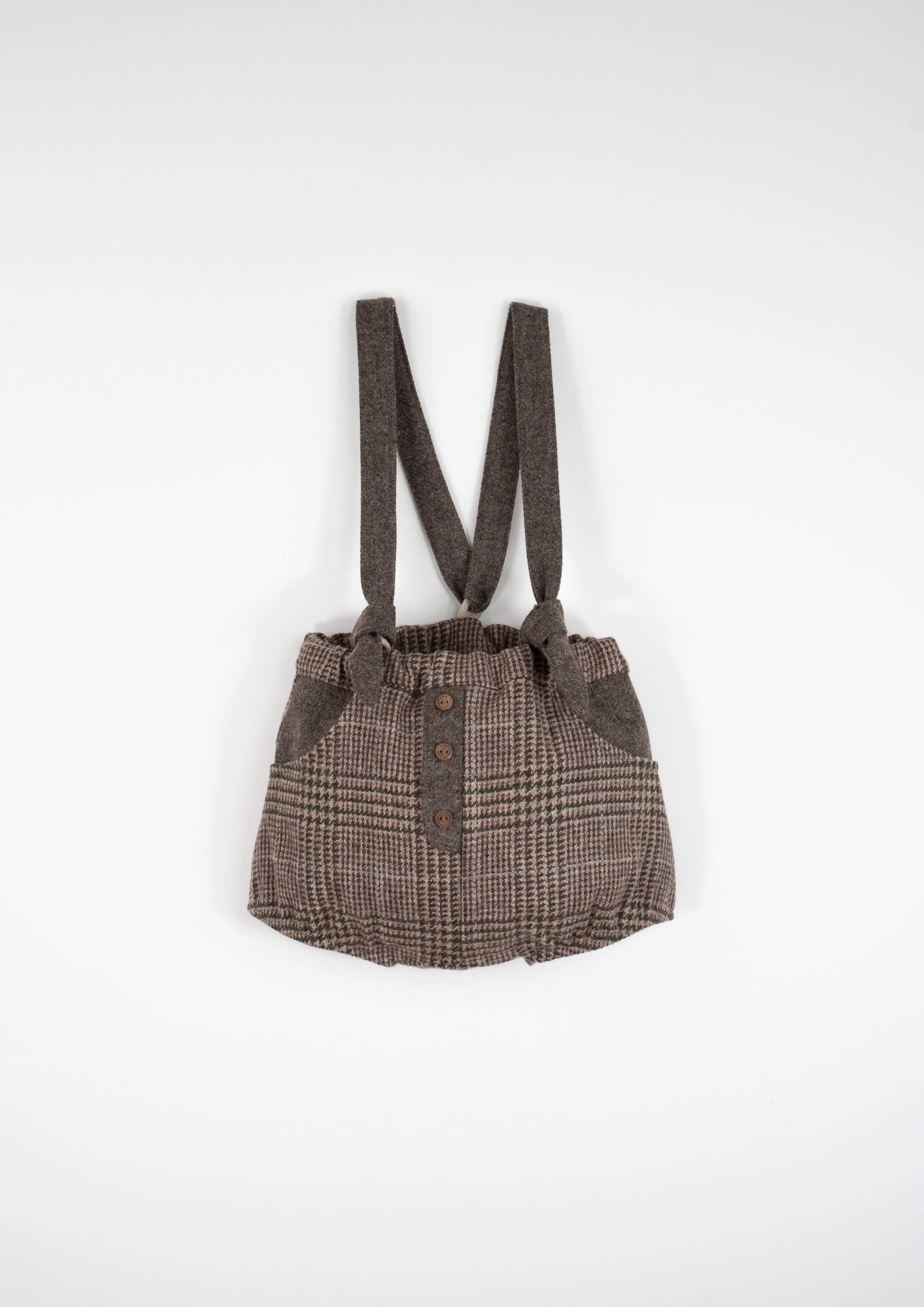 Popelin&frasl;Brown plaid woollen culotte with removable straps and