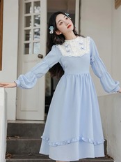 【0254】Frill Ribbon Neck Lolita Long Sleeve Dress