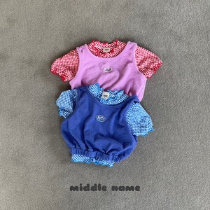 【middle name】ギンガムメローフリルカットソー レッド 90〜100cm【240433】