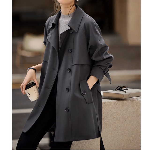 フラップ付きダブルブレストミドル丈コート W01143