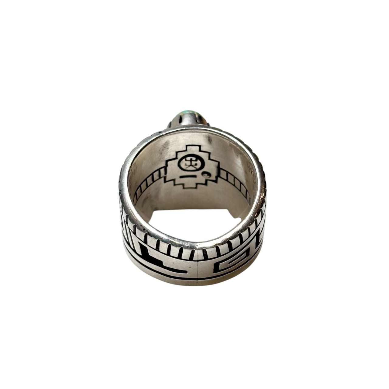 Hopi Roy Talahaftewa overlay silver ring set with Royston turquoise
