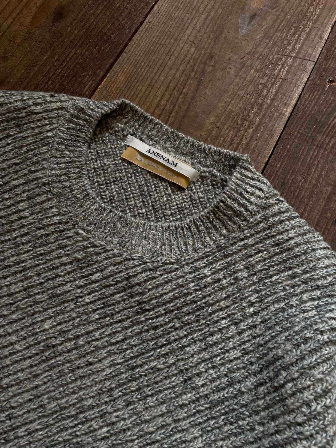 ANSNAM riverrun mole yarn cardigan 3 ANSNAM アンスナム 22AW RIVERRUN エルボーパッチボーダー ニットセーター ホワイト